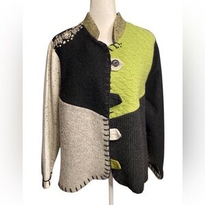 Baabaazuzu vintage Colorblock Wool Jacket with Unique Buttons